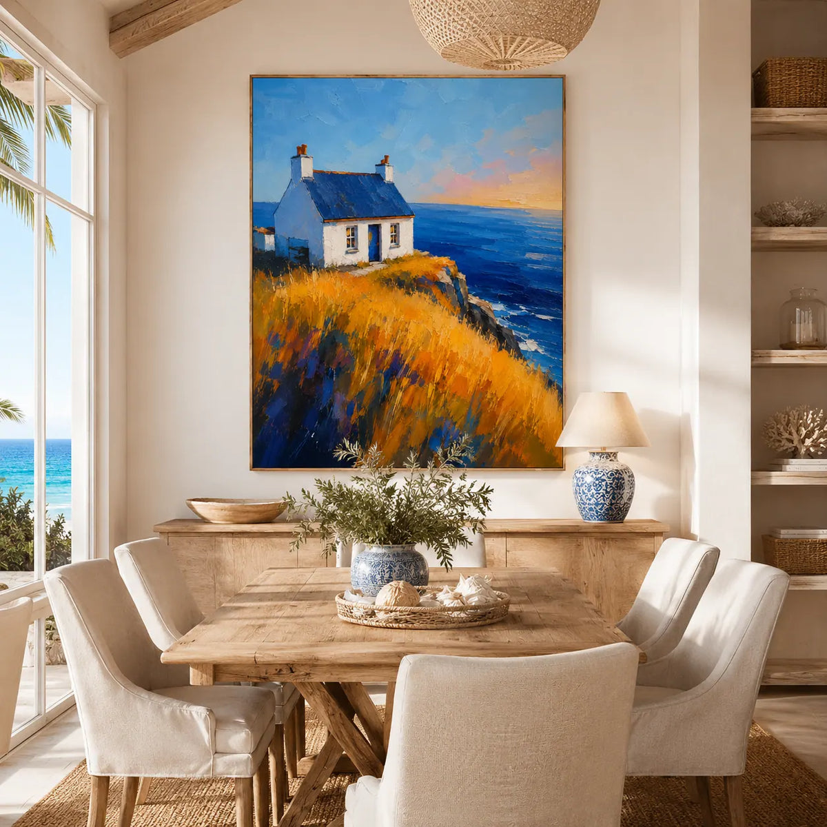 Cliff Cottage Coastal Wall Art room scene 6 | Olyrel