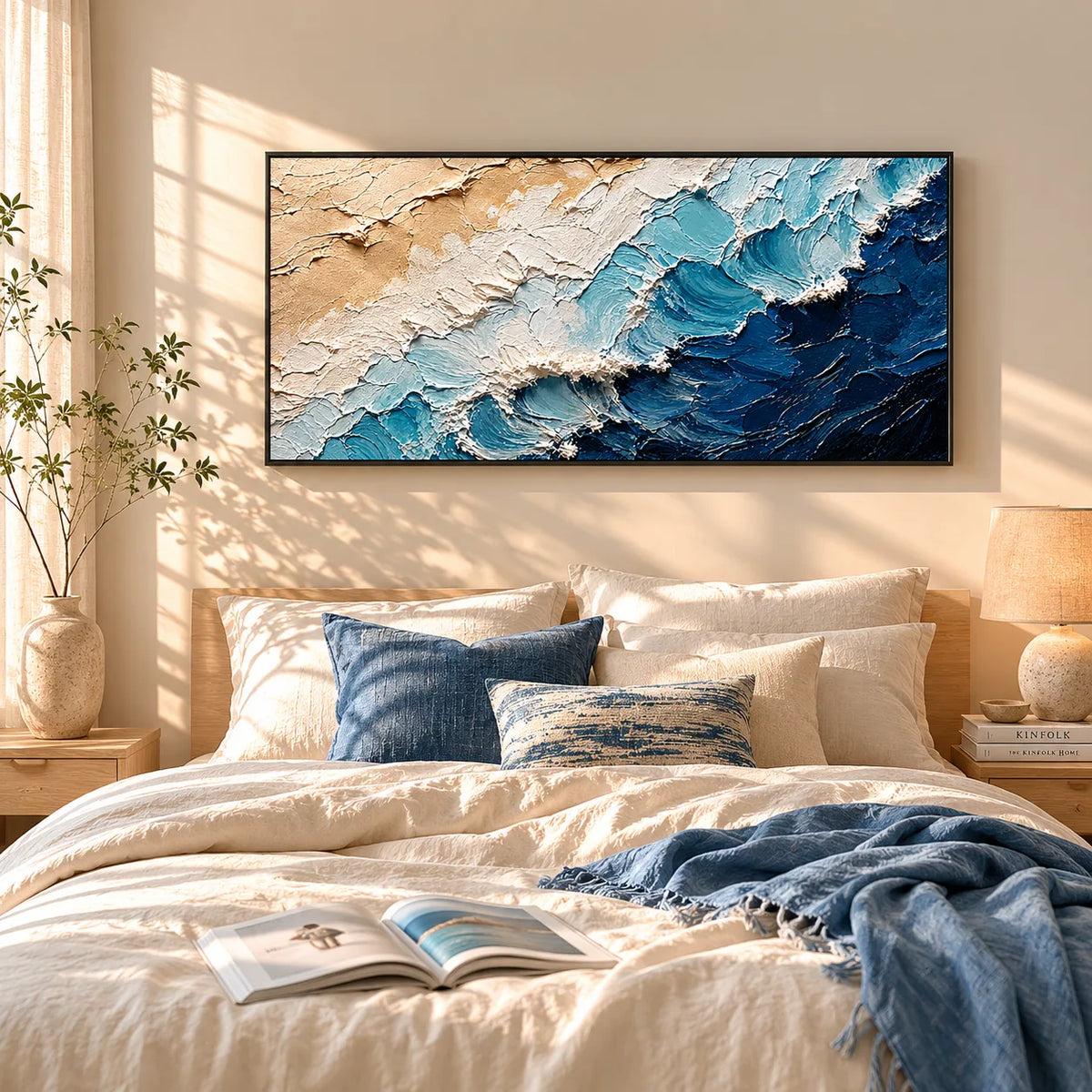 Coastal Wave Ocean Wall Art styled with minimal interior decor | Olyrel