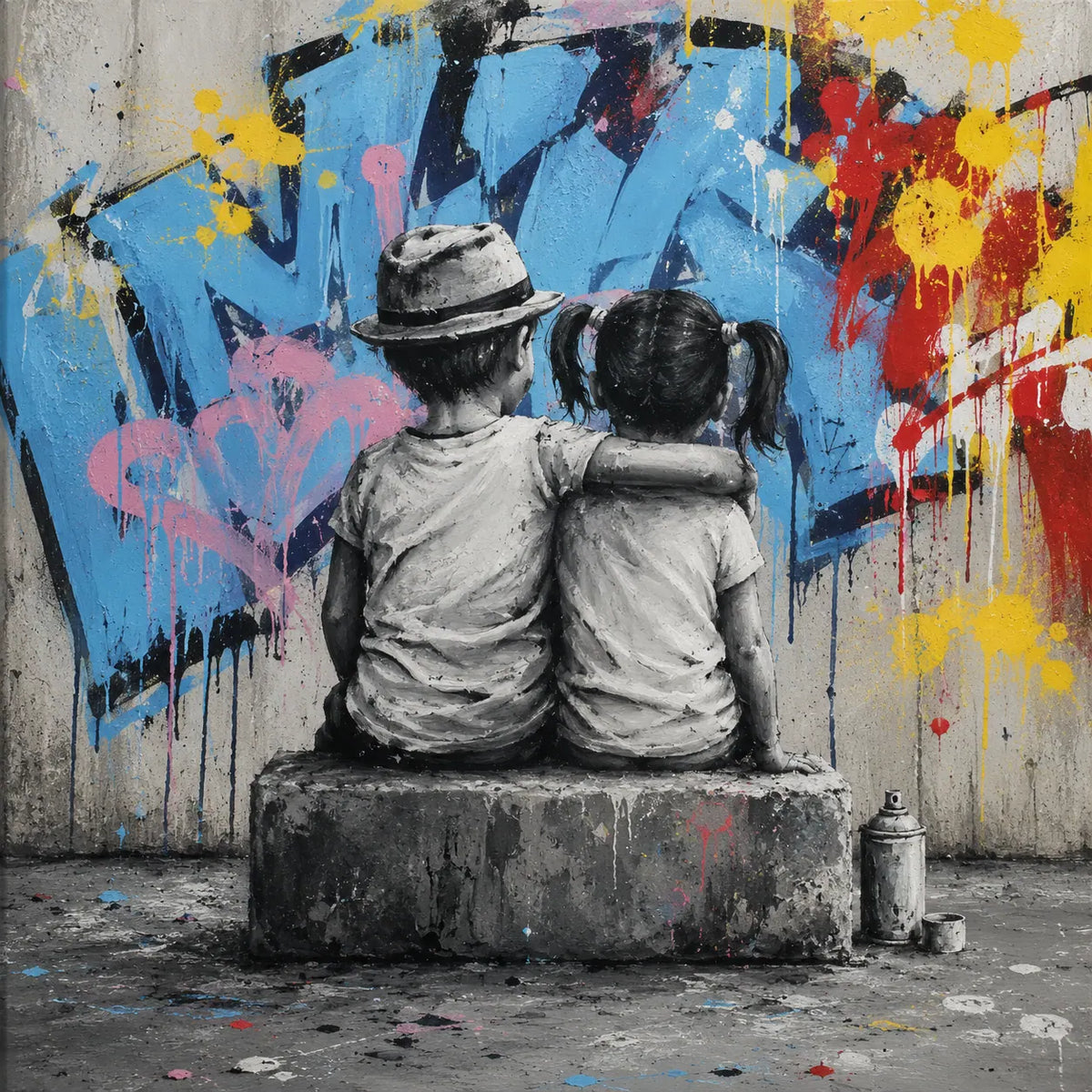 Graffiti Bench Figure Wall Art room scene 1 | Olyrel