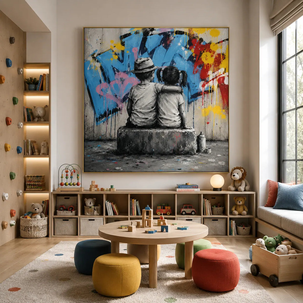 Graffiti Bench Figure Wall Art room scene 4 | Olyrel