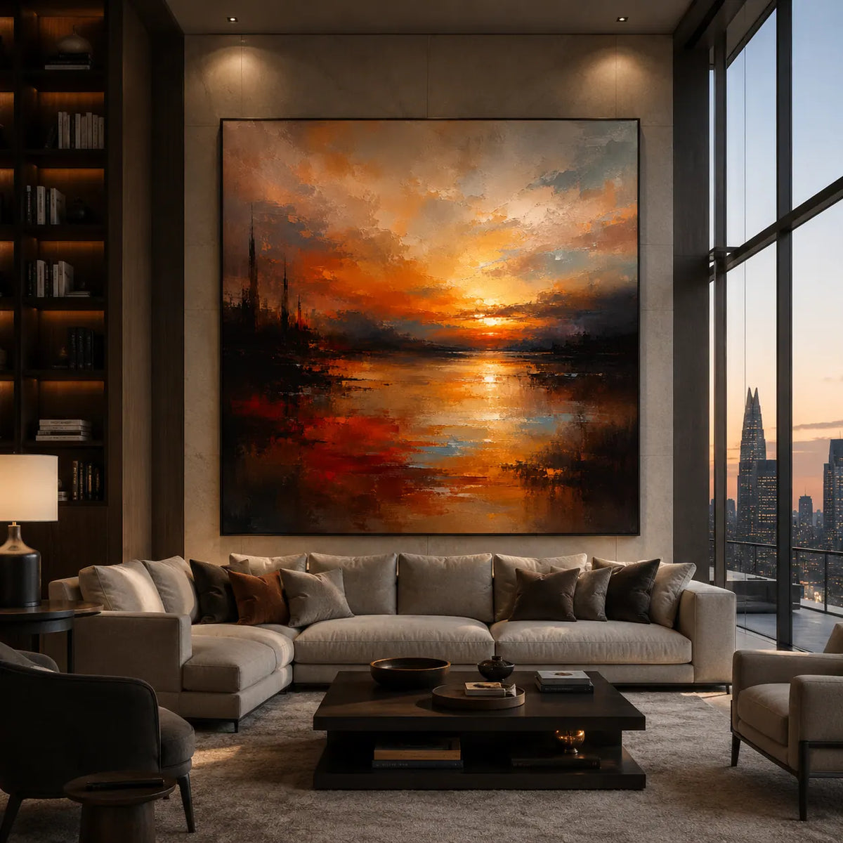 Amber Harbor Cityscape Wall Art room scene 6 | Olyrel