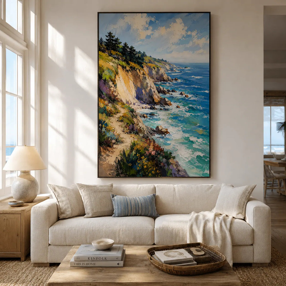 Sunlit Cliff Coastal Wall Art room scene 2 | Olyrel