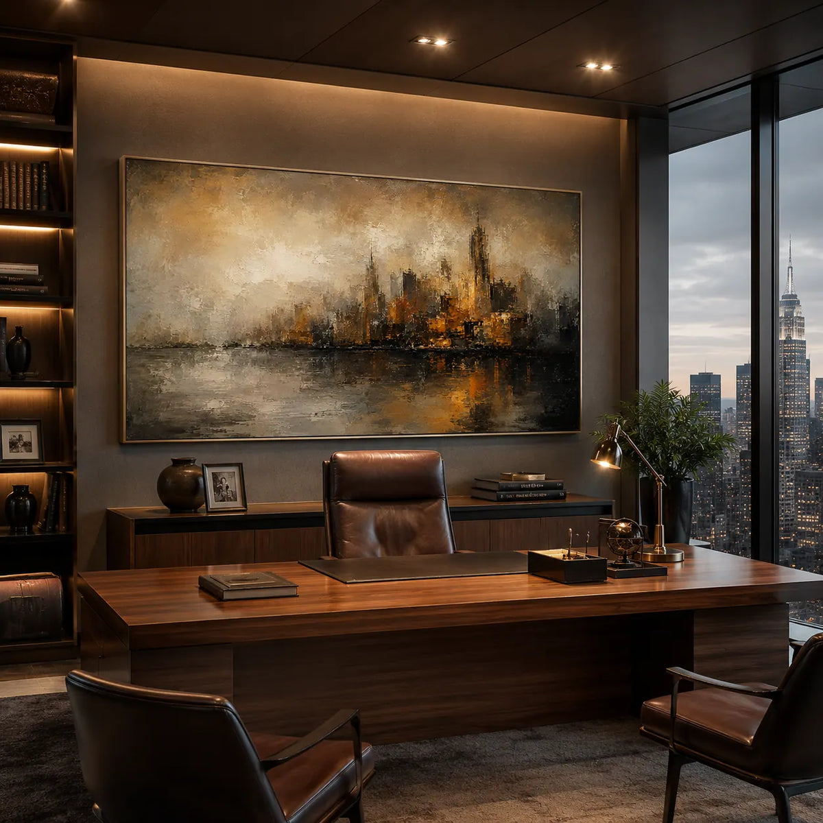 Misty City Skyline Wall Art room scene 1 | Olyrel
