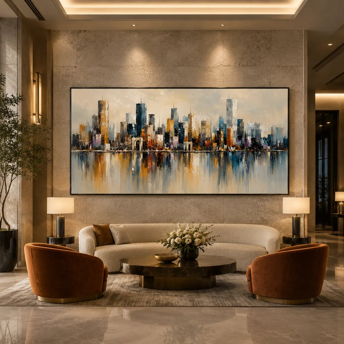 Watercolor Skyline Cityscape Wall Art room scene 5 | Olyrel