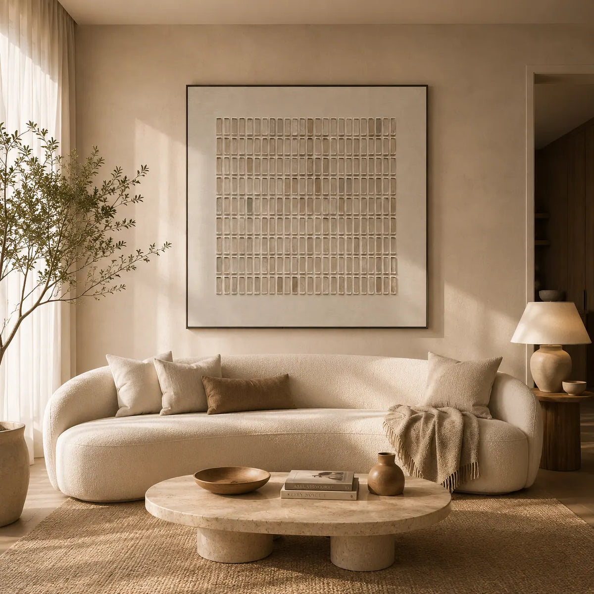 Woven Grid Textured Wall Art room scene 2 | Olyrel