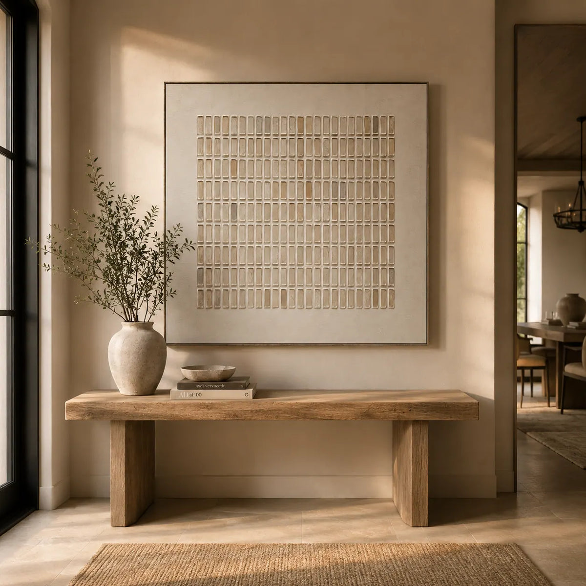 Woven Grid Textured Wall Art room scene 3 | Olyrel