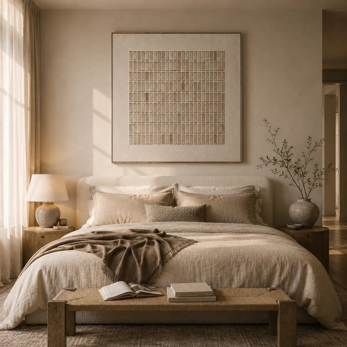 Woven Grid Textured Wall Art room scene 4 | Olyrel