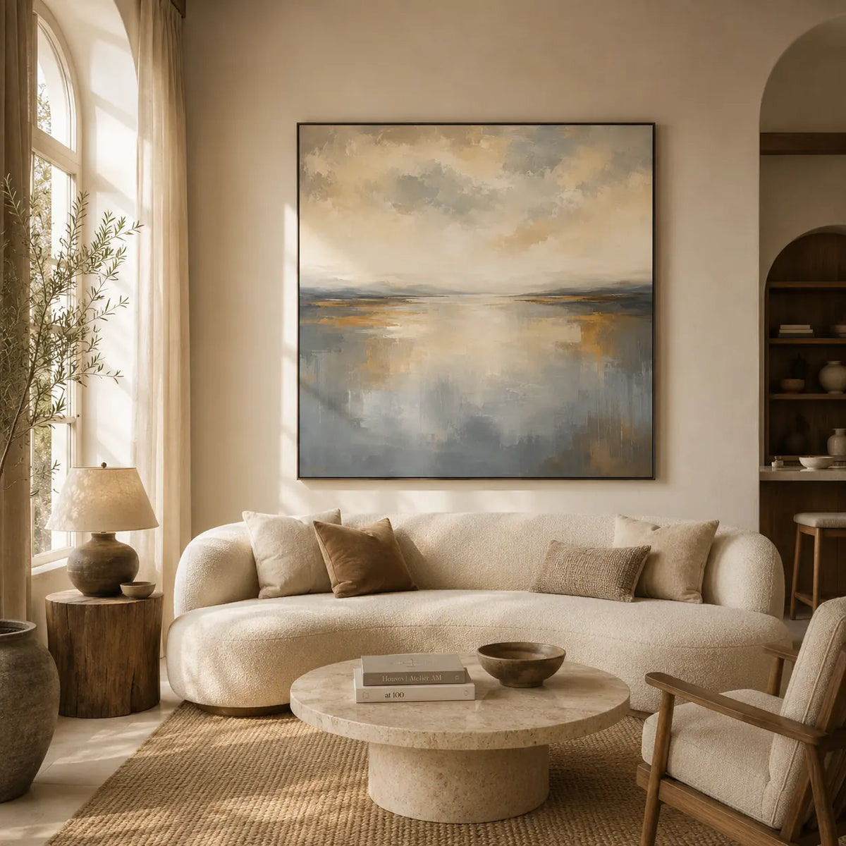 Quiet Silver Seascape Wall Art room scene 3 | Olyrel