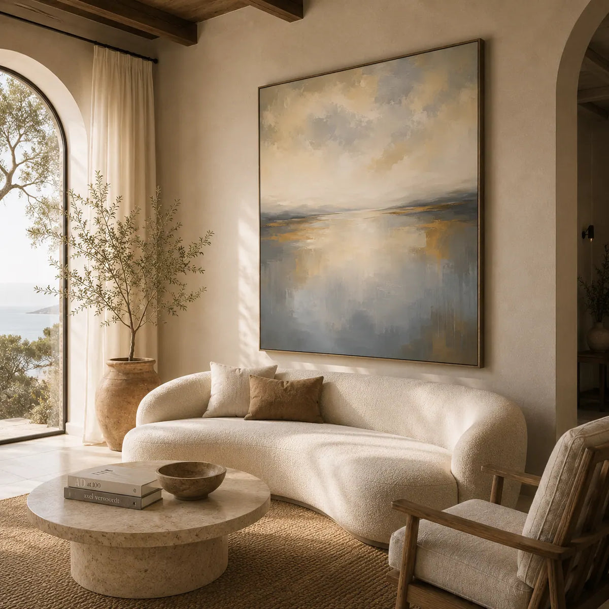 Quiet Silver Seascape Wall Art room scene 6 | Olyrel