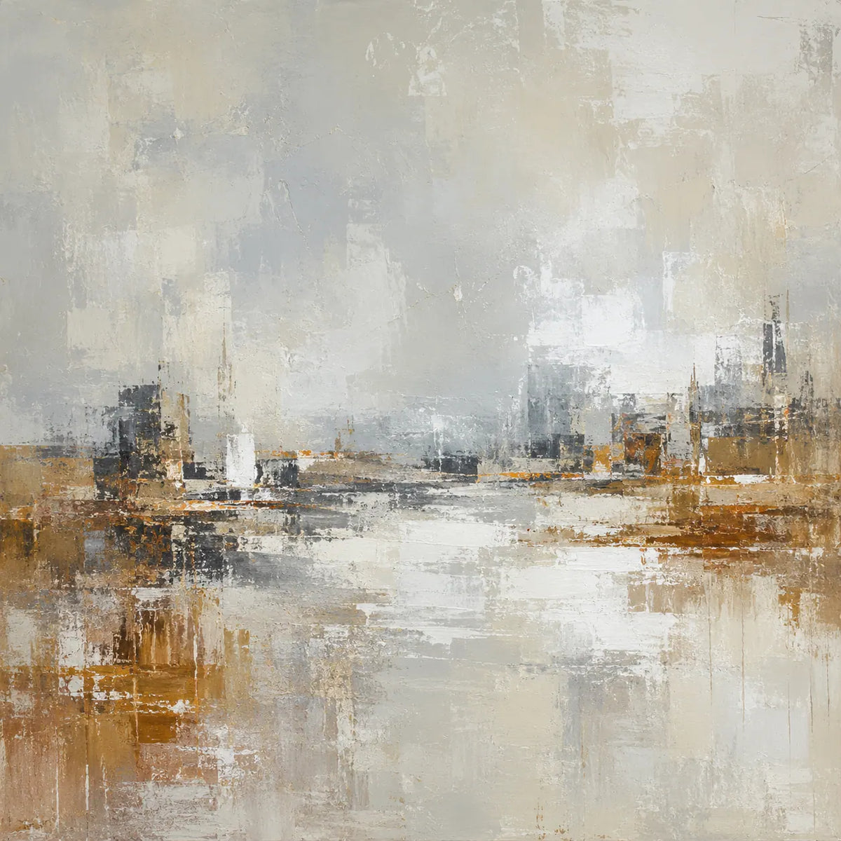 Misty Harbor Cityscape Wall Art artwork detail | Olyrel