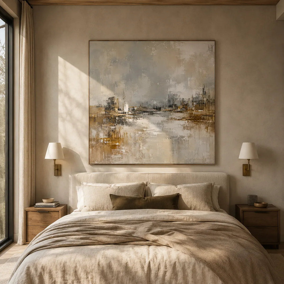 Misty Harbor Cityscape Wall Art room scene 2 | Olyrel