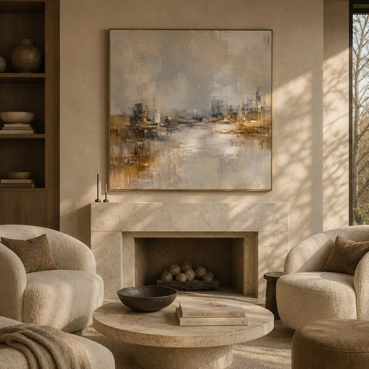 Misty Harbor Cityscape Wall Art room scene 3 | Olyrel