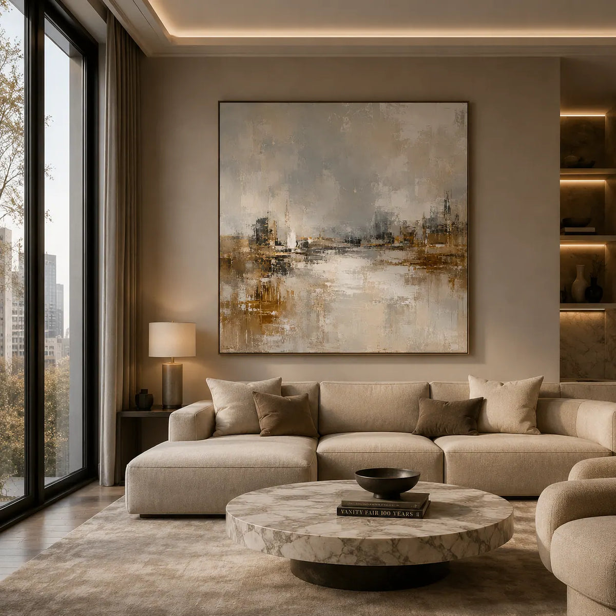 Misty Harbor Cityscape Wall Art room scene 5 | Olyrel