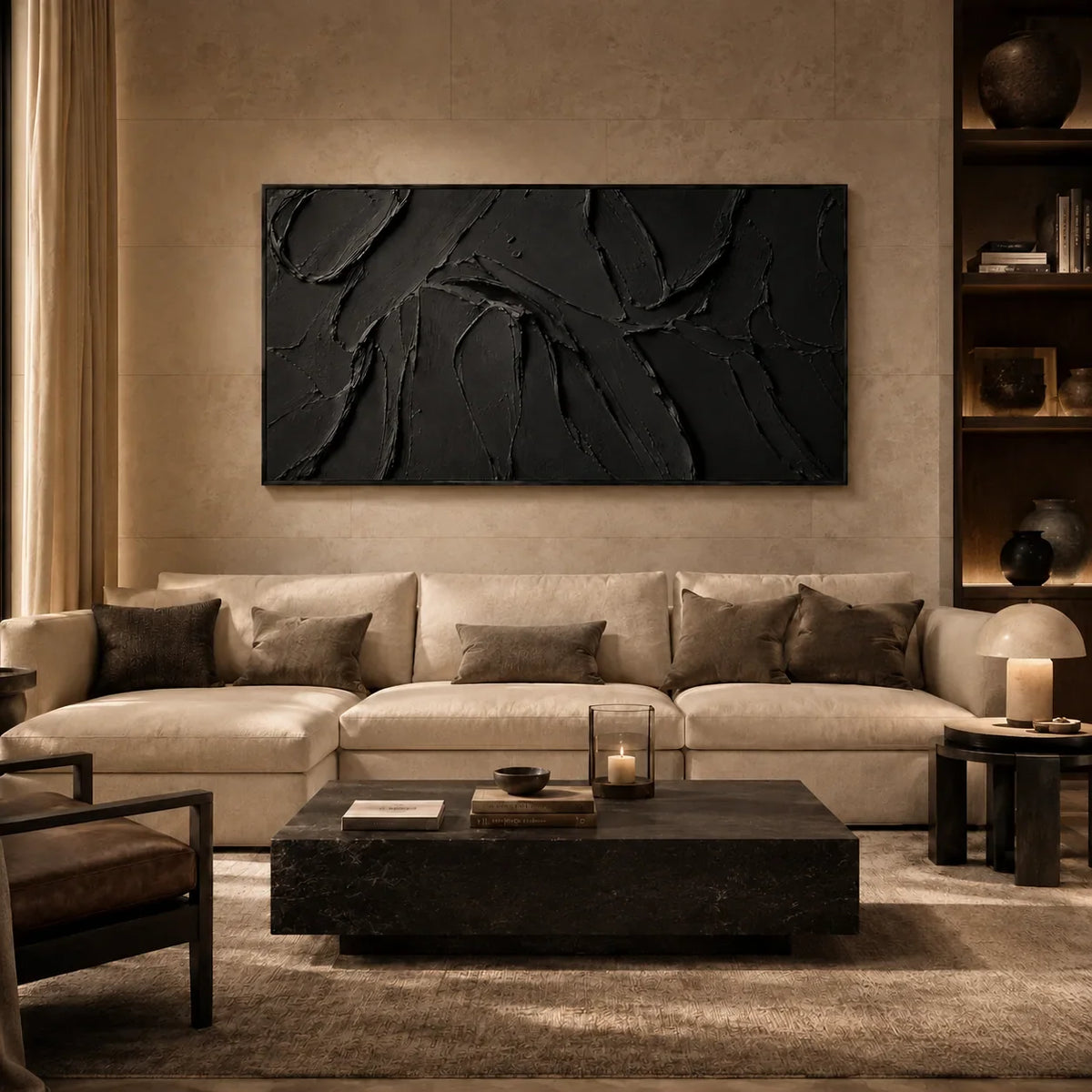 Black Layers Textured Wall Art styled in a contemporary entryway | Olyrel