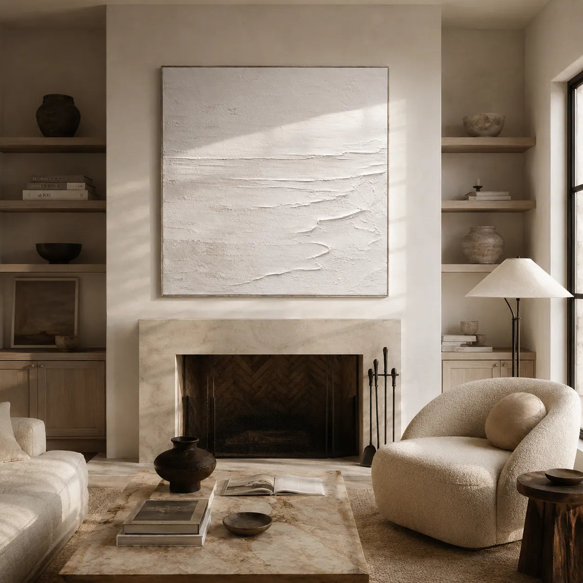 Ivory Wave Textured Wall Art room scene 3 | Olyrel