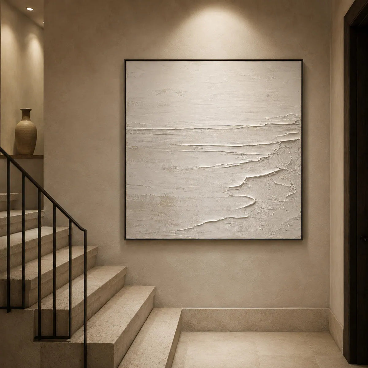 Ivory Wave Textured Wall Art room scene 6 | Olyrel
