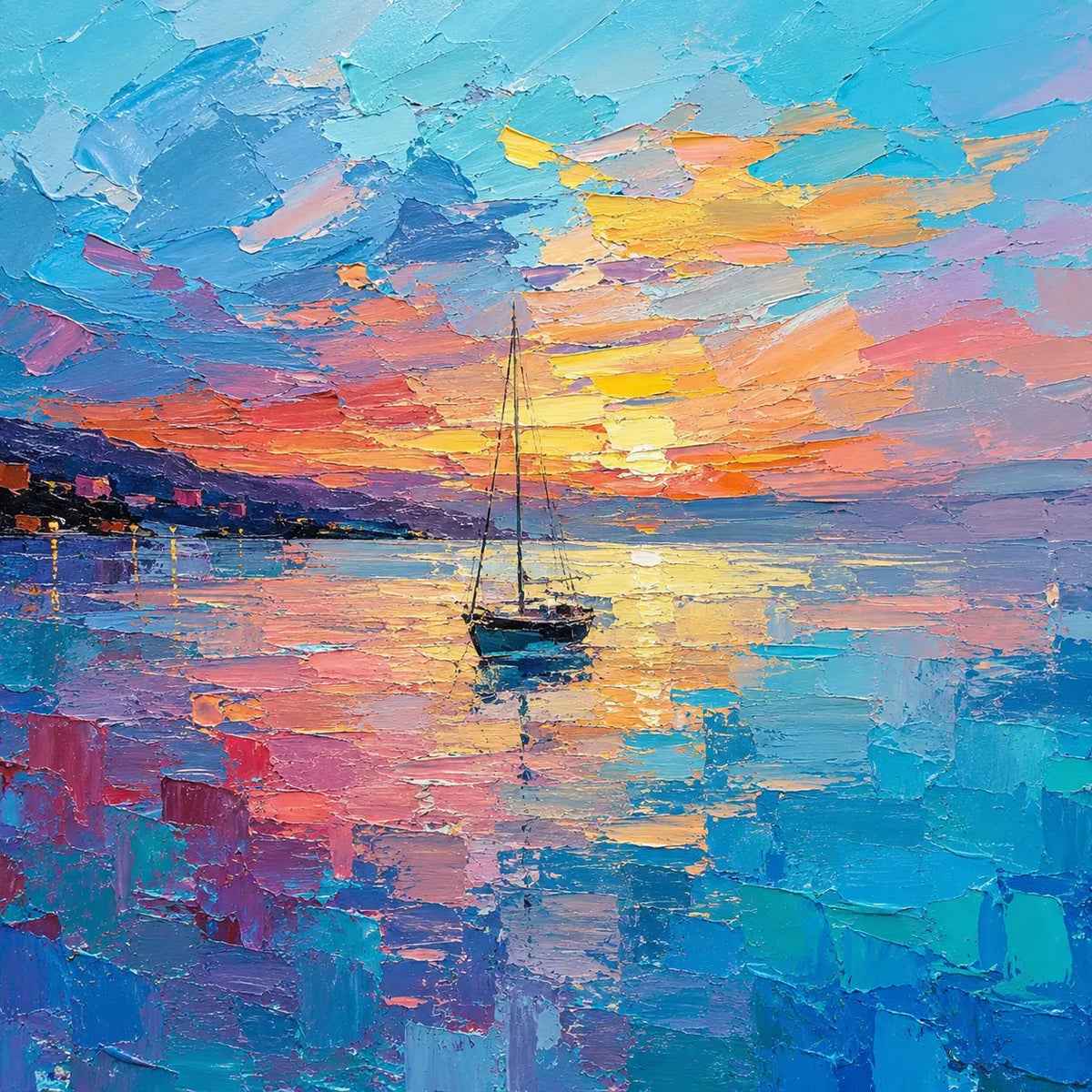 Sunset Sail Coastal Wall Art room scene 1 | Olyrel