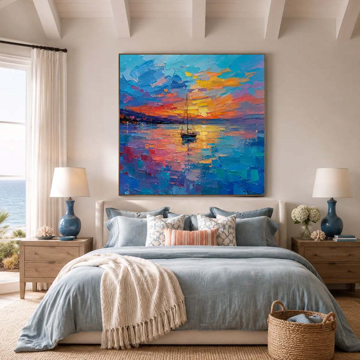 Sunset Sail Coastal Wall Art room scene 4 | Olyrel