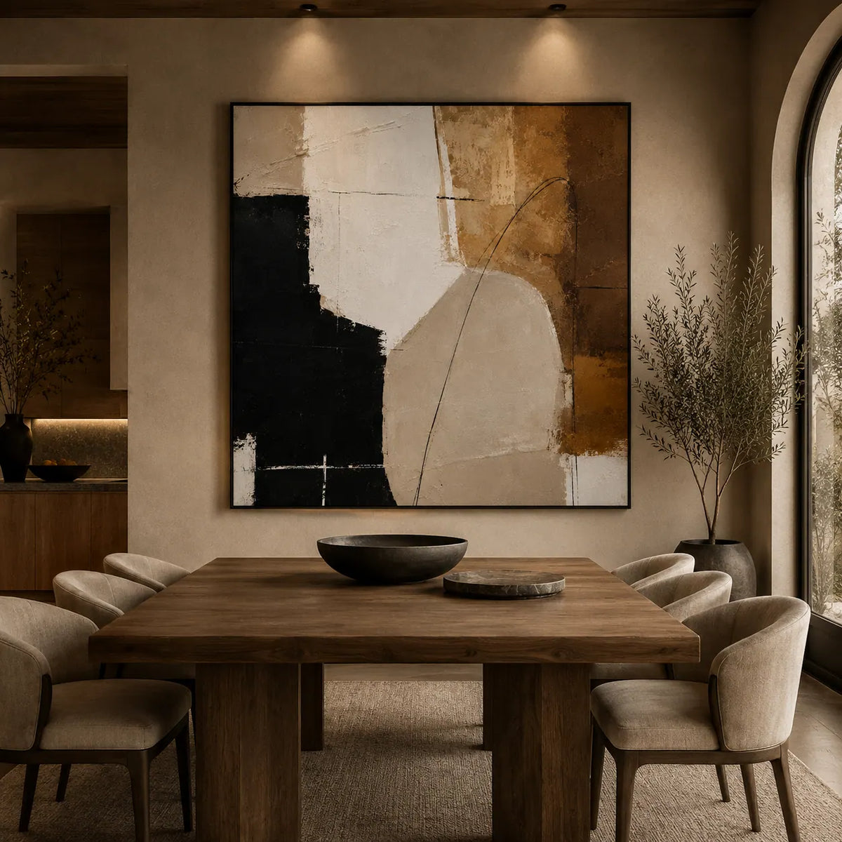 Ecru Figure Abstract Wall Art room scene 6 | Olyrel