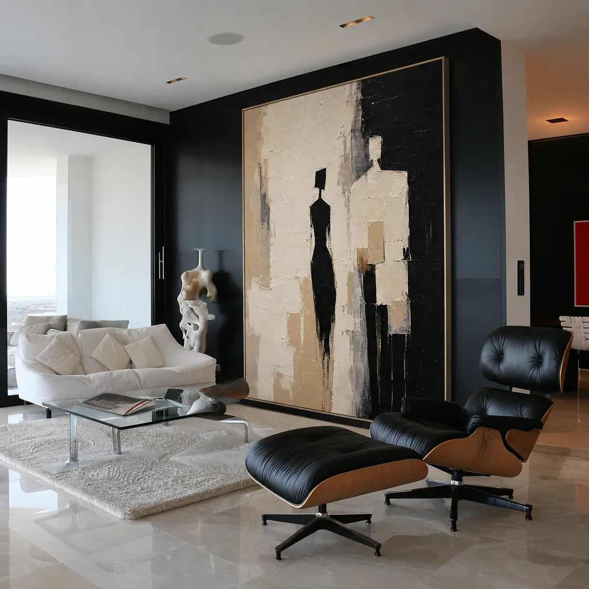 Shadow Pair Figure Wall Art in a dramatic modern living room | Olyrel
