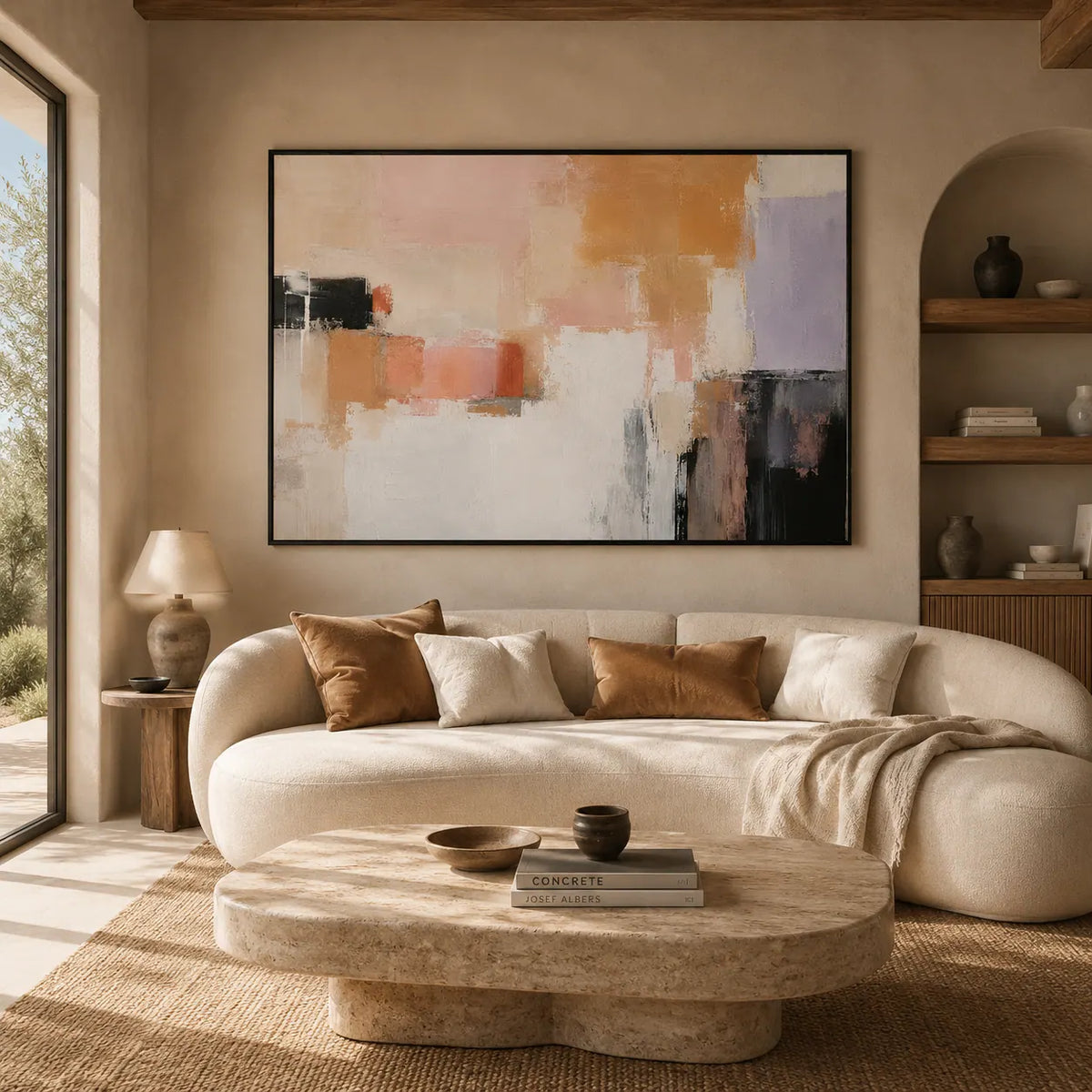 Peach Blocks Abstract Wall Art room scene 3 | Olyrel