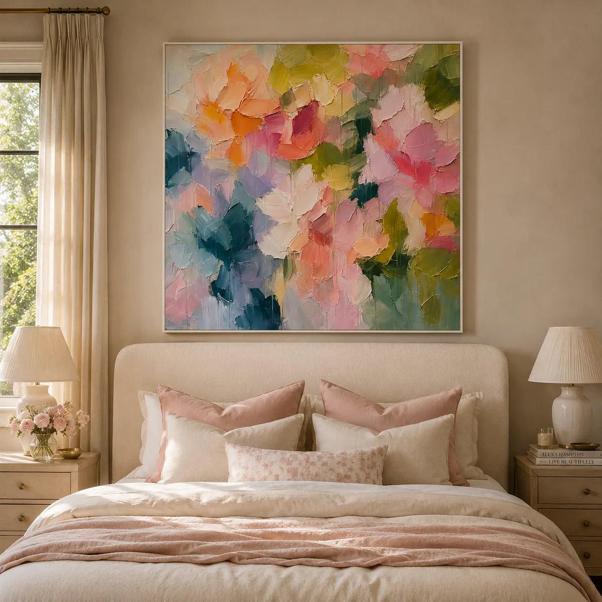 Blush Petal Floral Wall Art room scene 2 | Olyrel