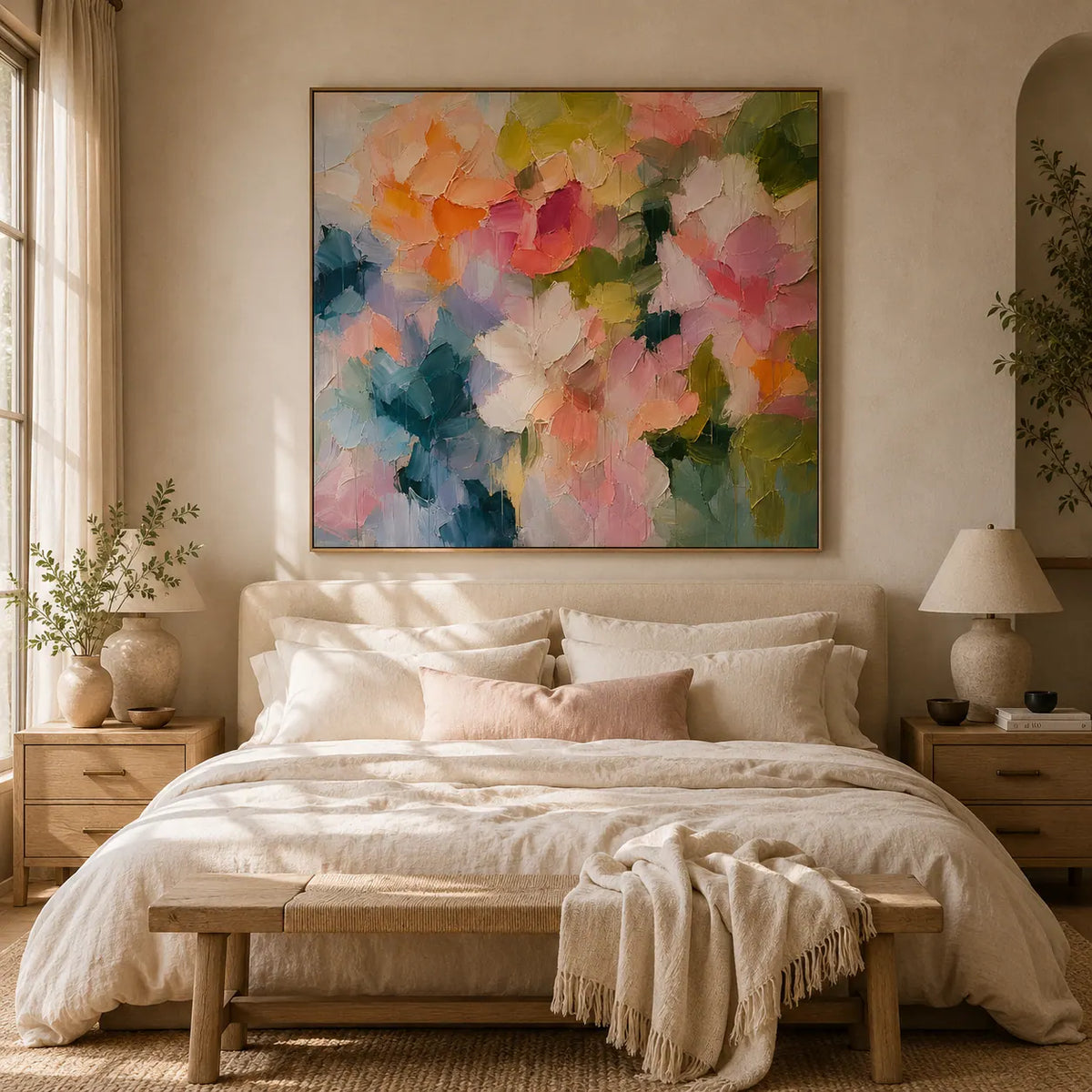 Blush Petal Floral Wall Art room scene 3 | Olyrel