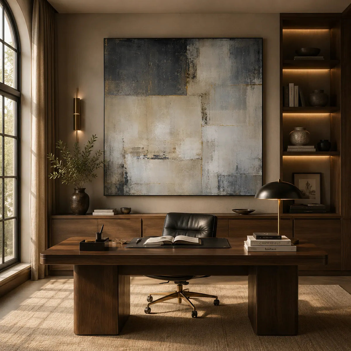 Stone Grid Abstract Wall Art room scene 2 | Olyrel