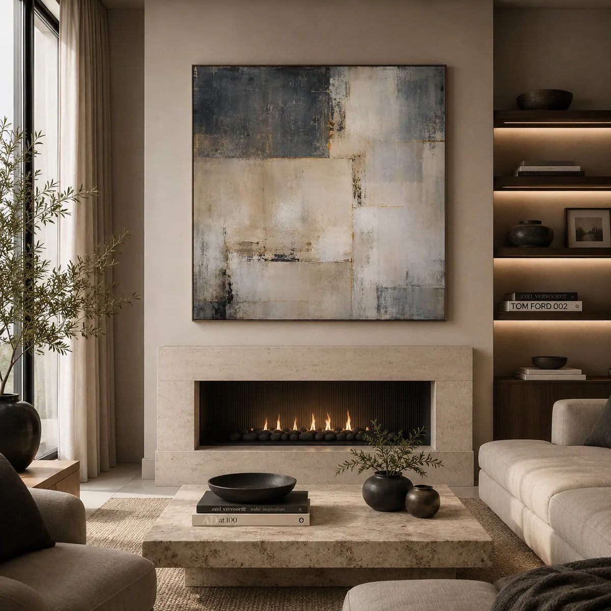 Stone Grid Abstract Wall Art room scene 6 | Olyrel