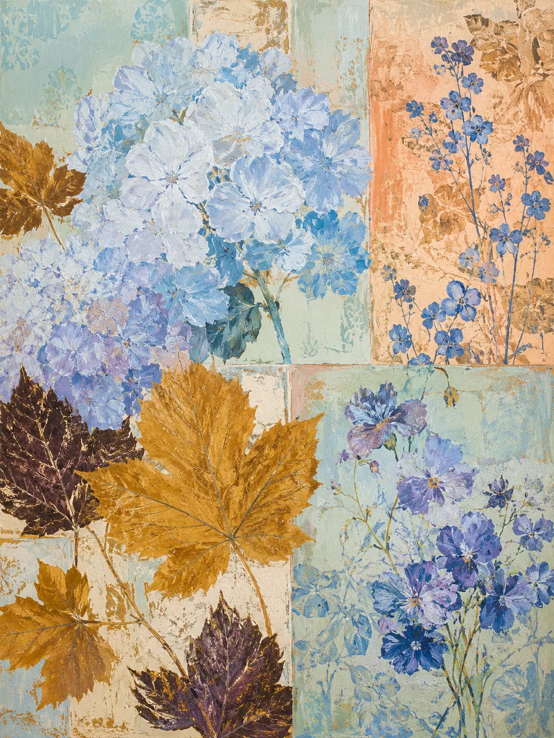 Blue Hydrangea Botanical Wall Art room scene 2 | Olyrel