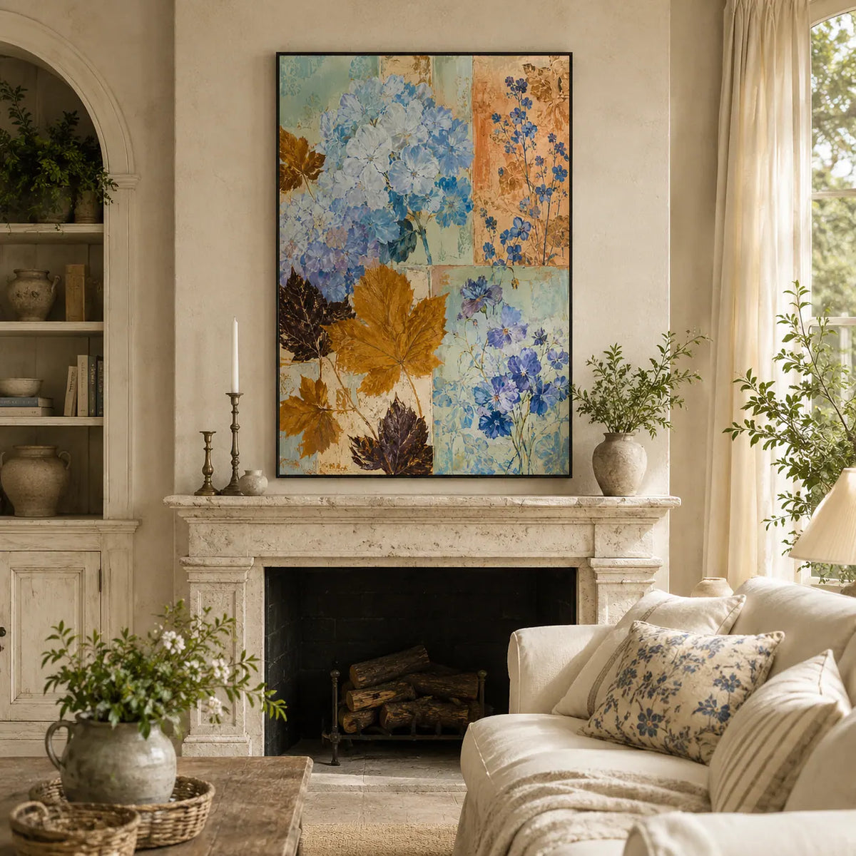 Blue Hydrangea Botanical Wall Art room scene 4 | Olyrel