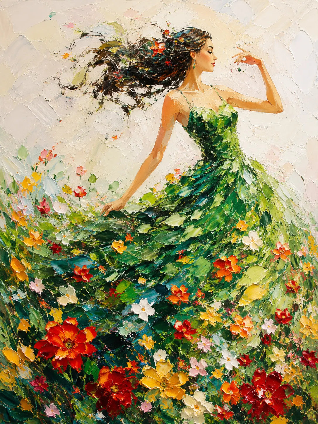 Green Dress Figure Wall Art room scene 2 | Olyrel