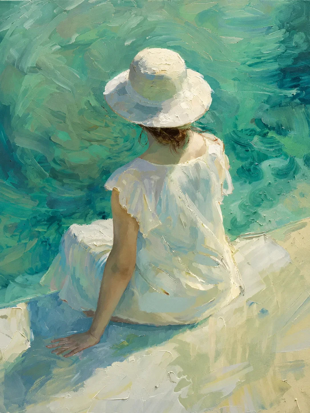 Original artwork view of Sun Hat Shore Figure Wall Art | Olyrel