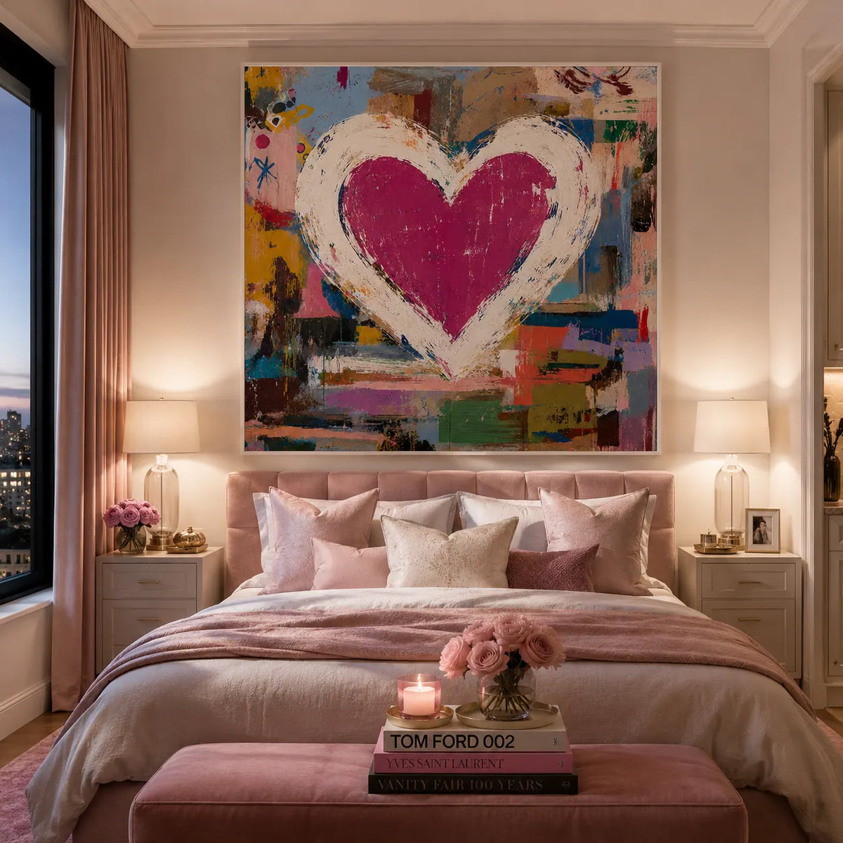 Pink Heart Abstract Wall Art artwork view | Olyrel