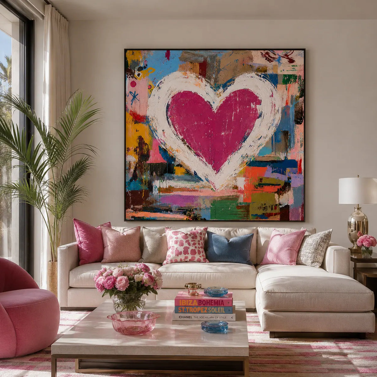 Pink Heart Abstract Wall Art room scene 6 | Olyrel