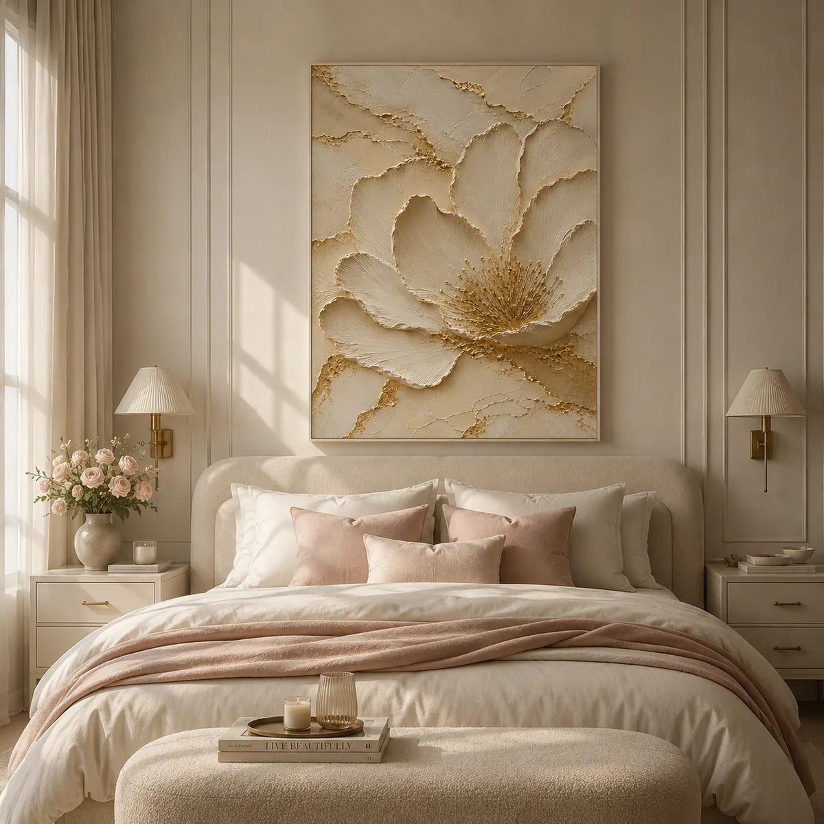 Gilded Blossom Relief Wall Art room scene 3 | Olyrel