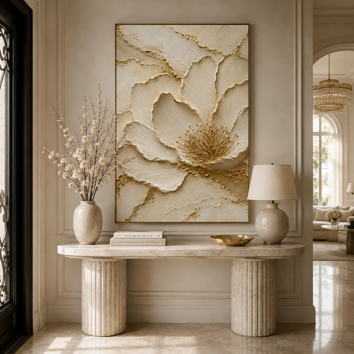 Gilded Blossom Relief Wall Art room scene 5 | Olyrel