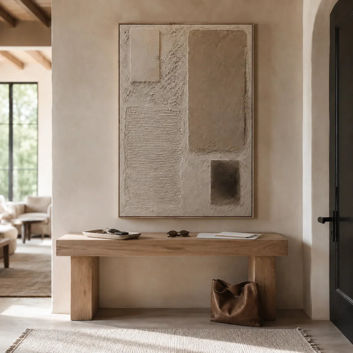 Soft Blocks Textured Wall Art displayed in a bright dining room | Olyrel