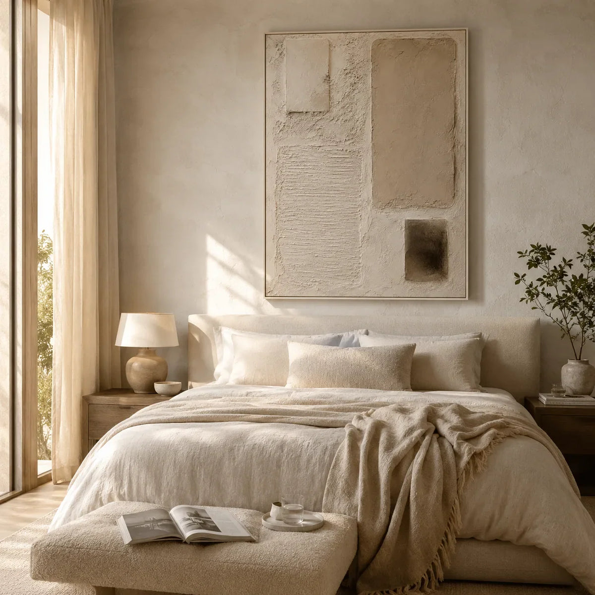 Soft Blocks Textured Wall Art shown in a quiet home office | Olyrel