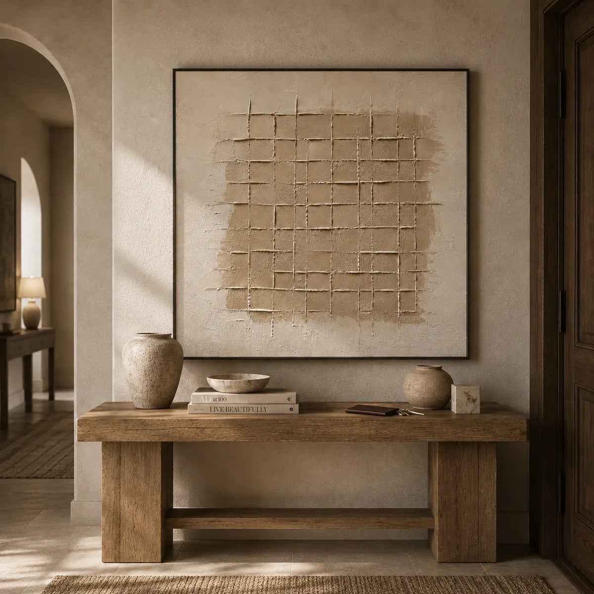 Linen Grid Relief Wall Art room scene 3 | Olyrel