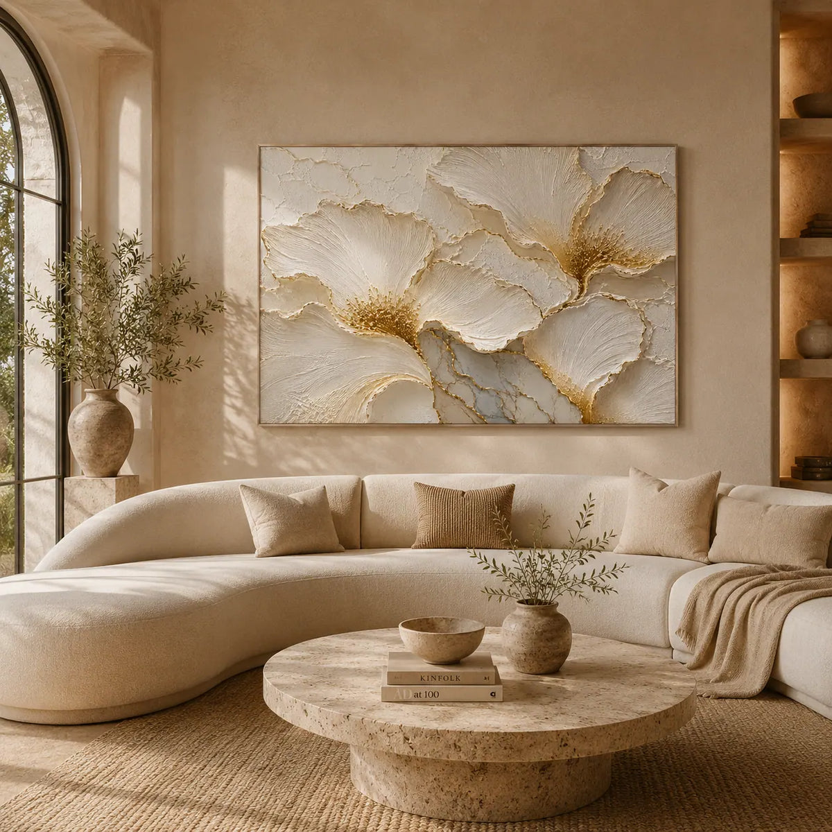Ivory Petal Relief Wall Art room scene 3 | Olyrel