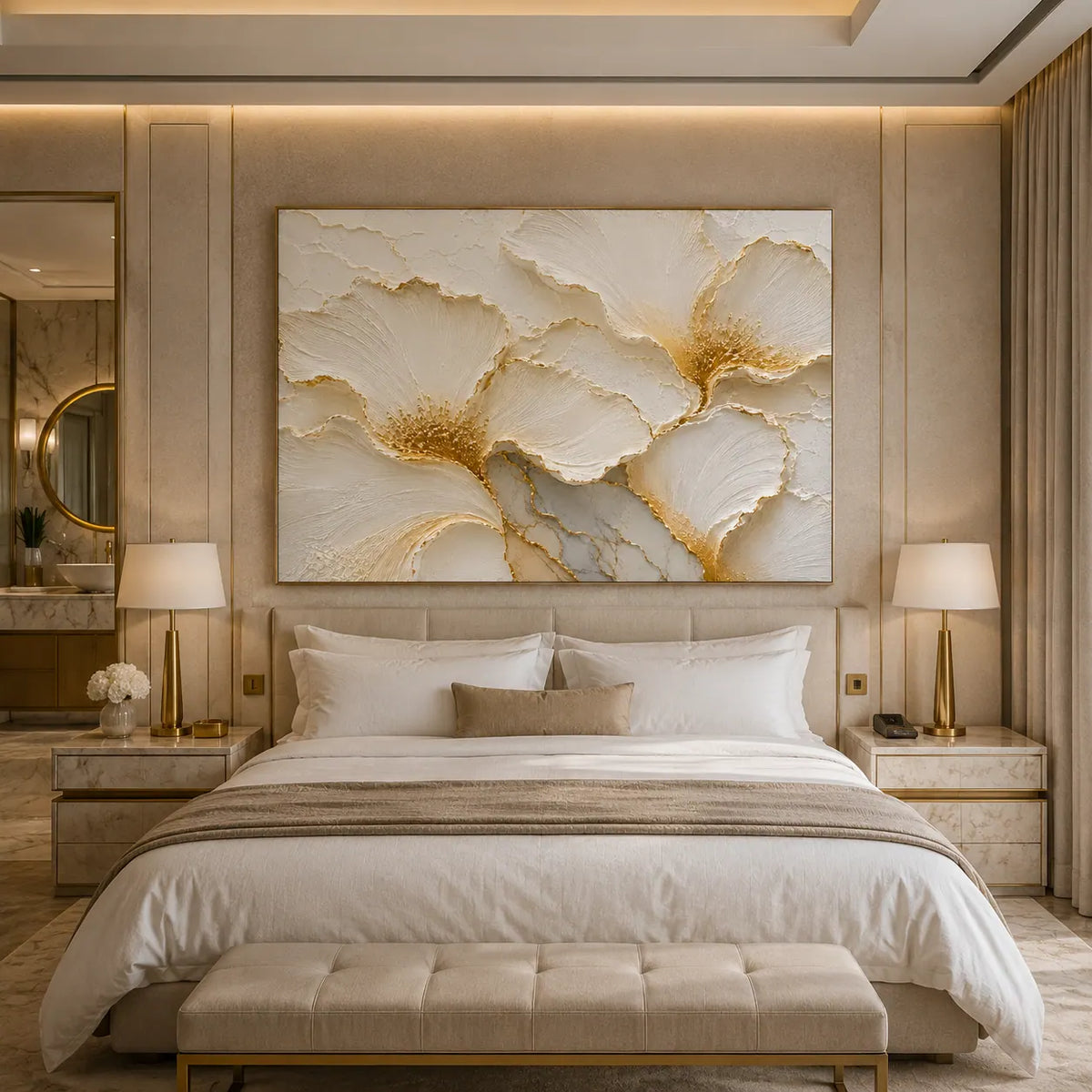 Ivory Petal Relief Wall Art room scene 5 | Olyrel
