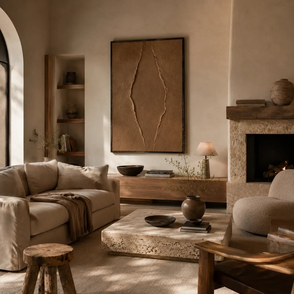Clay Rift Textured Wall Art shown in a quiet home office | Olyrel