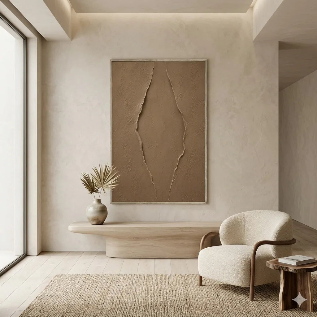 Clay Rift Textured Wall Art styled in a modern living room | Olyrel
