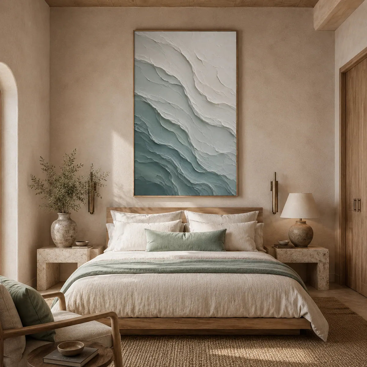 Aqua Ridge Textured Wall Art room scene 2 | Olyrel
