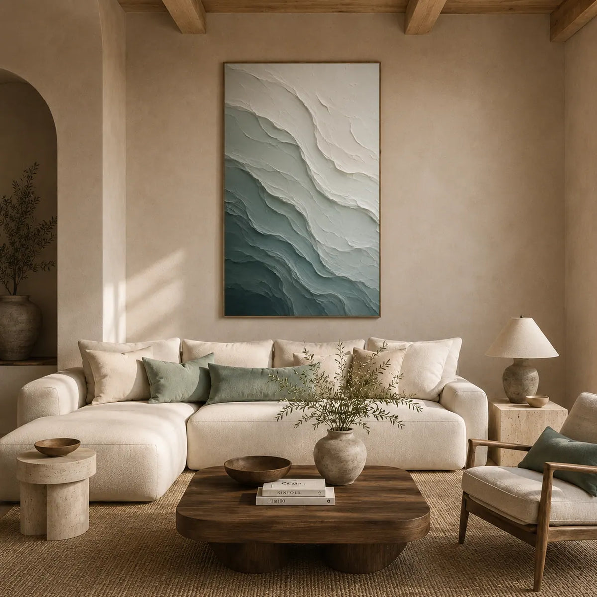 Aqua Ridge Textured Wall Art room scene 4 | Olyrel