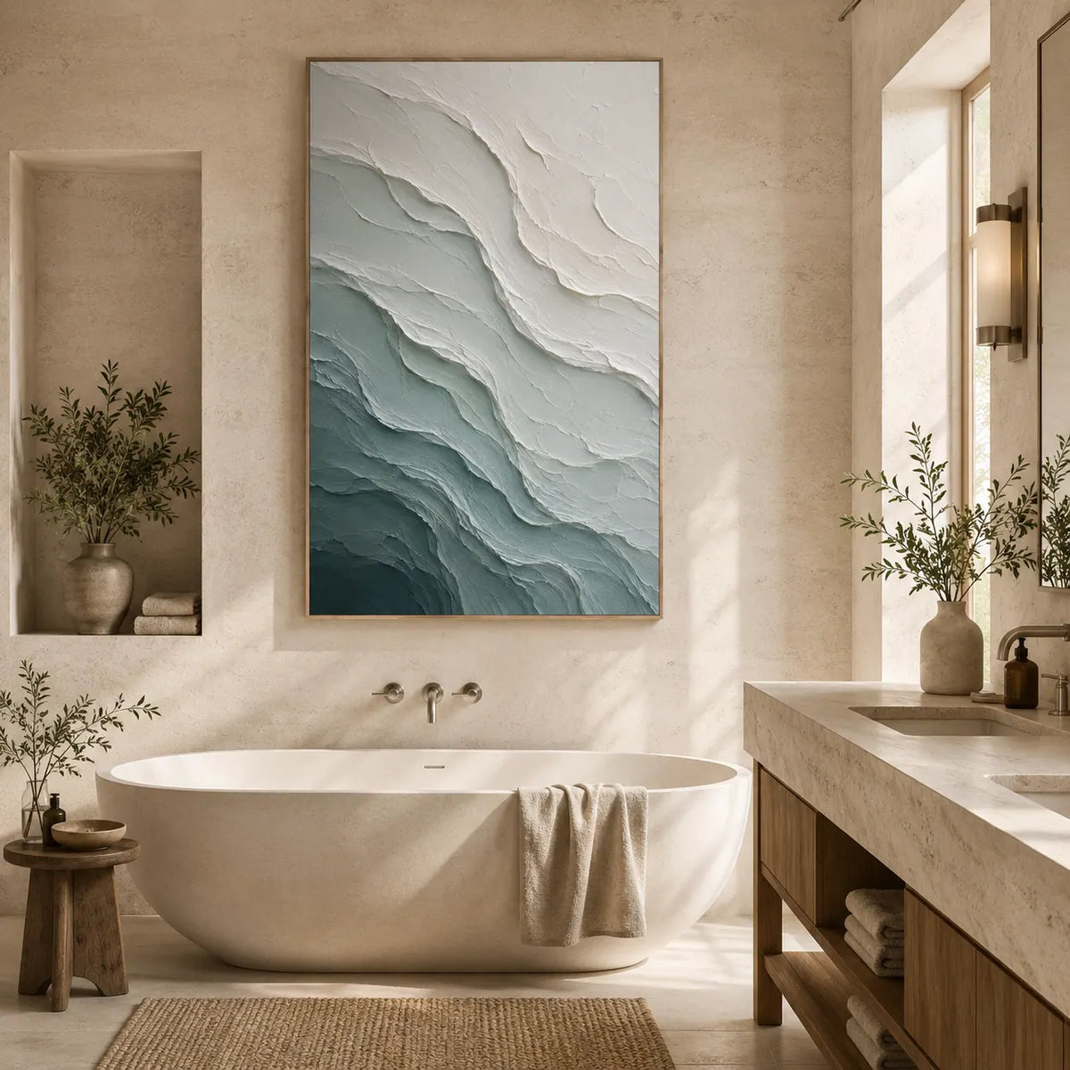 Aqua Ridge Textured Wall Art room scene 6 | Olyrel