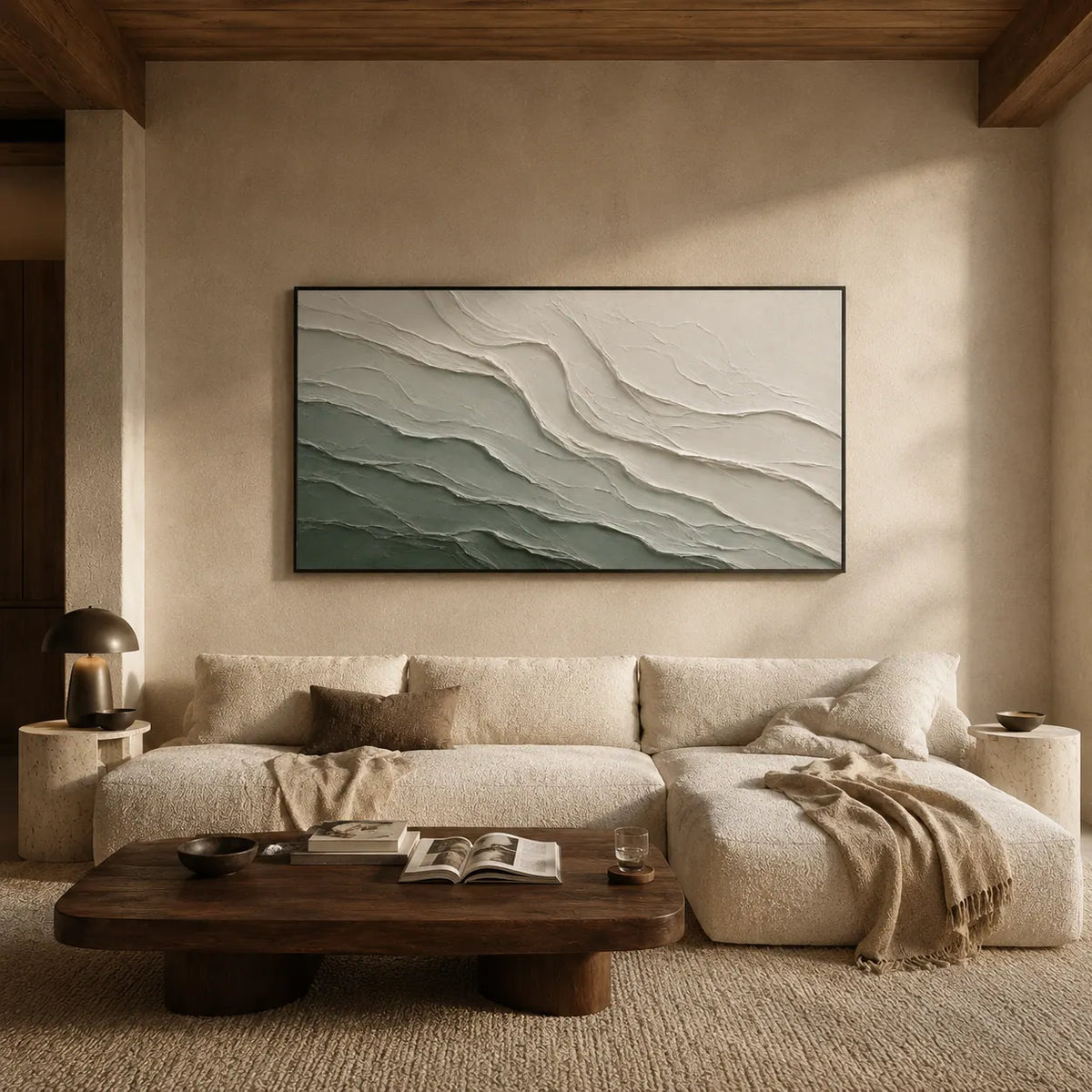 Teal Current Textured Wall Art room scene 2 | Olyrel