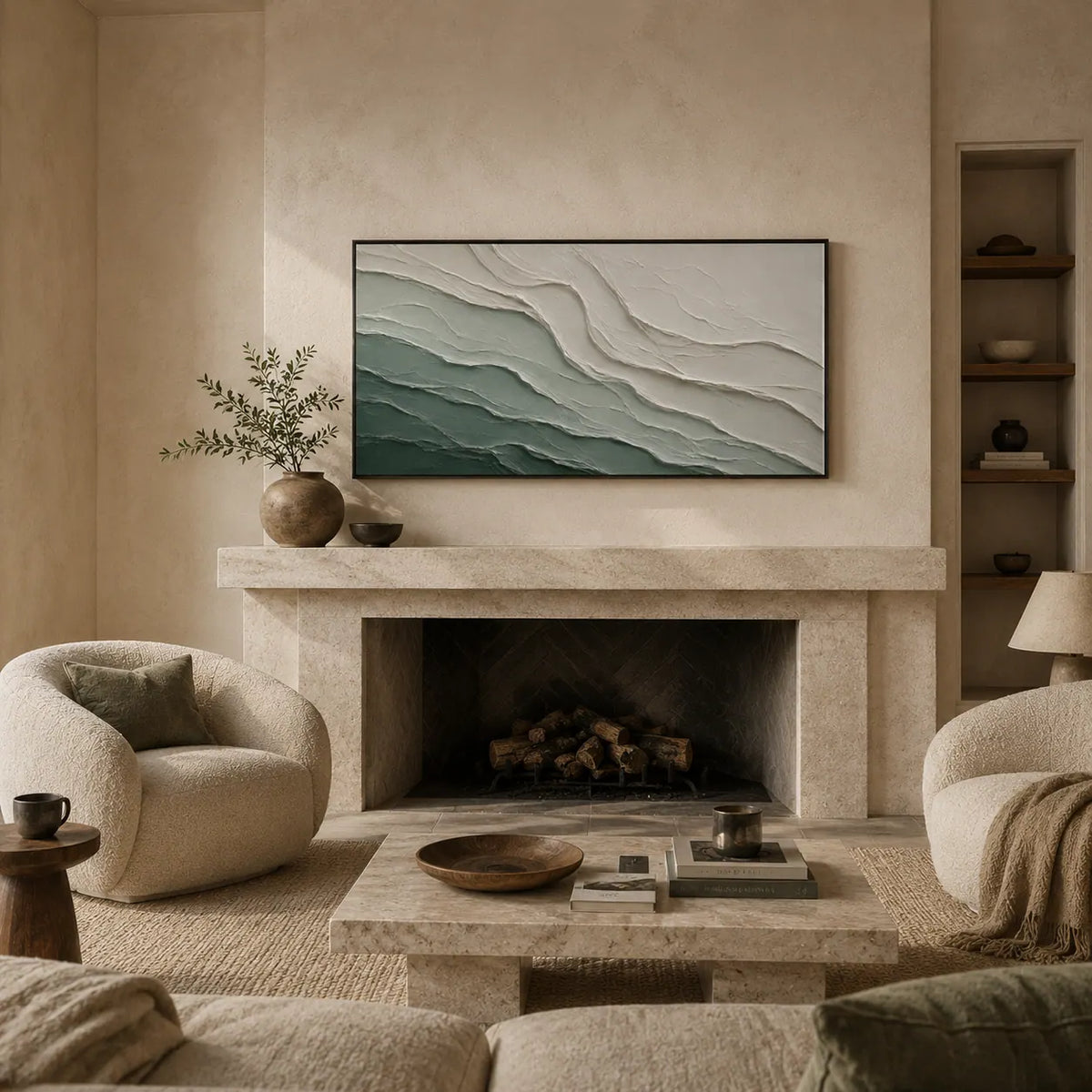 Teal Current Textured Wall Art room scene 4 | Olyrel