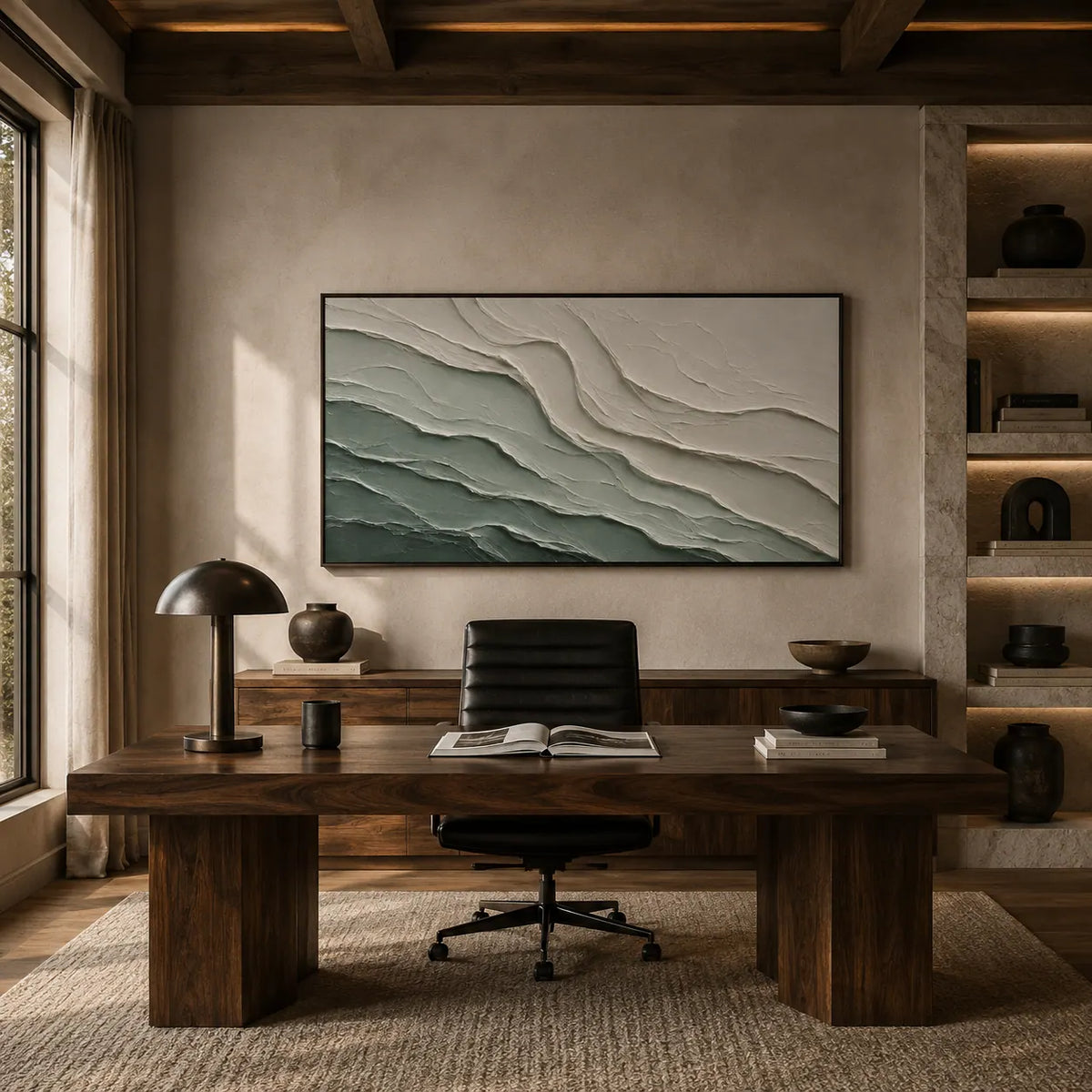 Teal Current Textured Wall Art room scene 6 | Olyrel